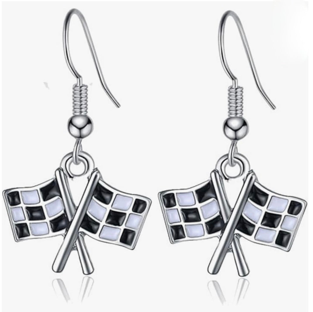 Checkered Flag Dangle Earrings