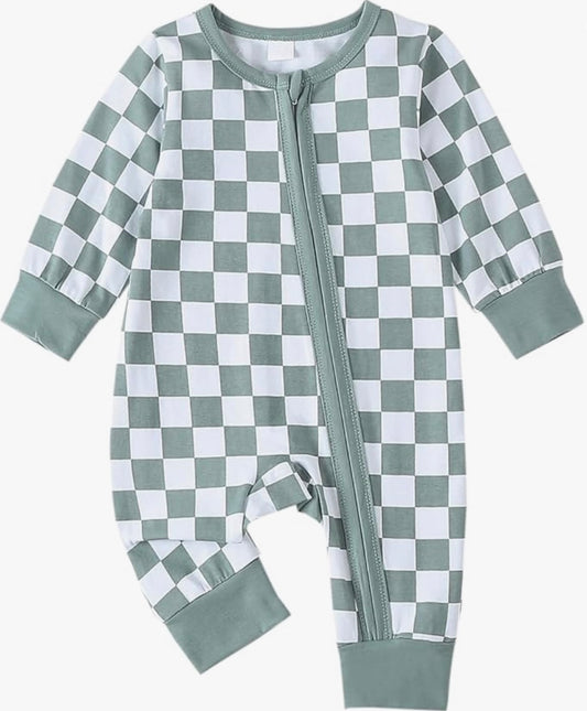 Baby Zippered Checkered Onesie