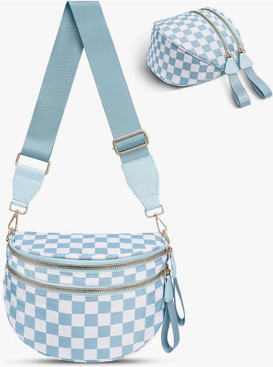 3 Zipper Pocket Checkered Crossbody Bag
