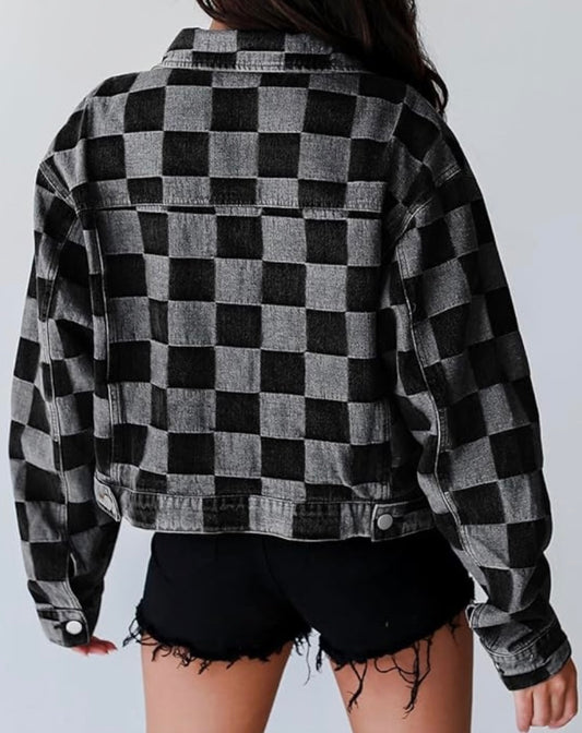 Black/Gray Checkered Lightweight Denim Jacket