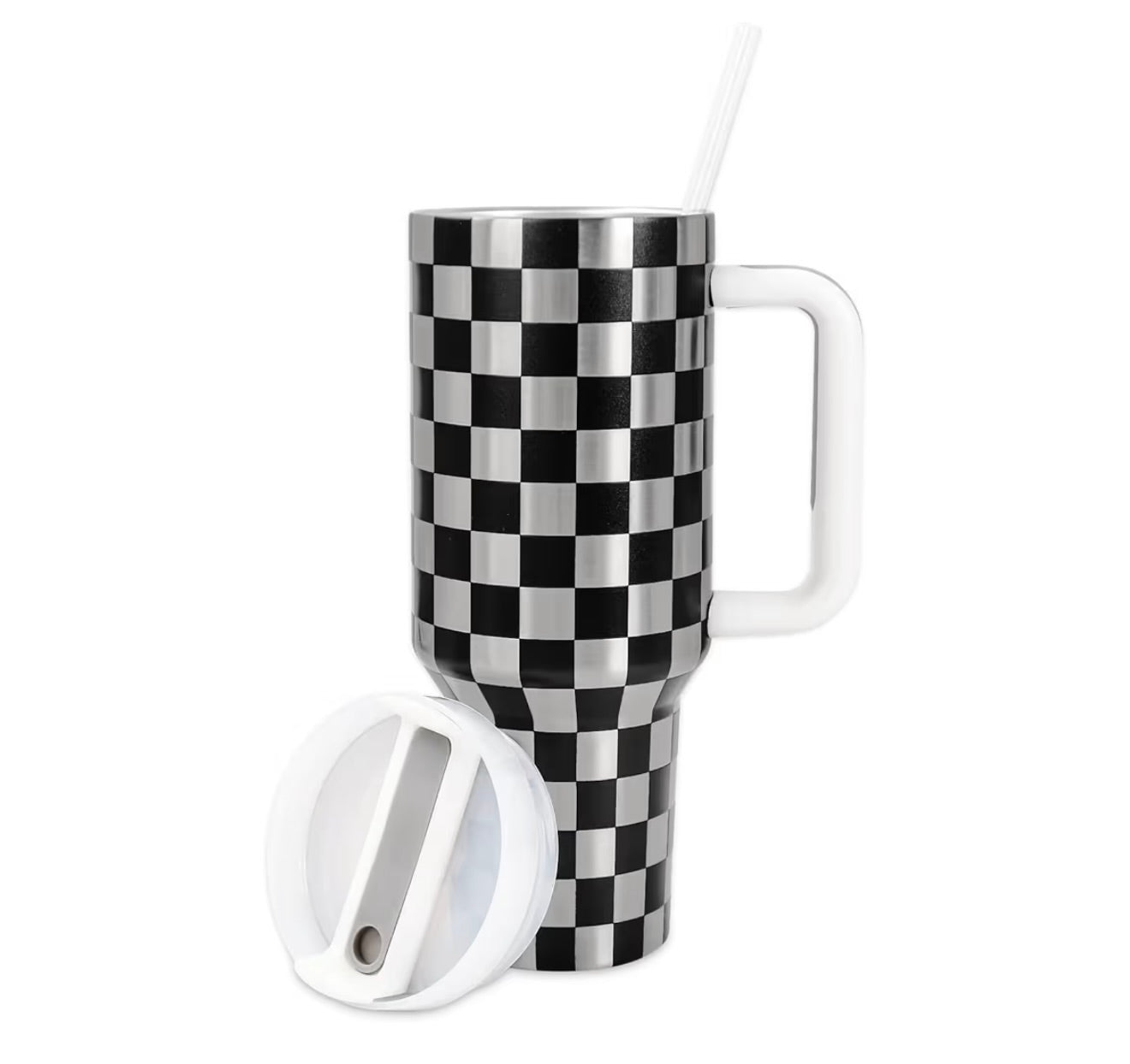 40oz Checkered Tumbler with Straw and Lid