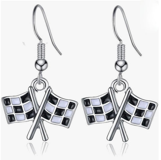 Checkered Flag Dangle Earrings