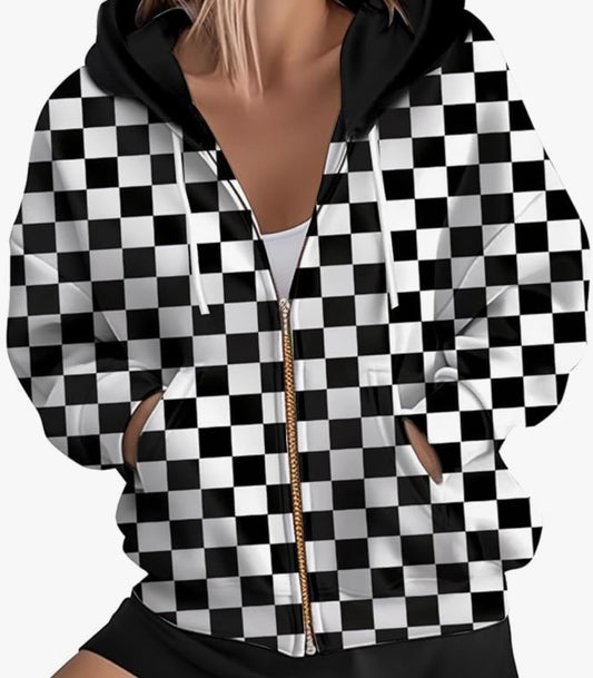 Checkered Flag Zip Up Hoodie