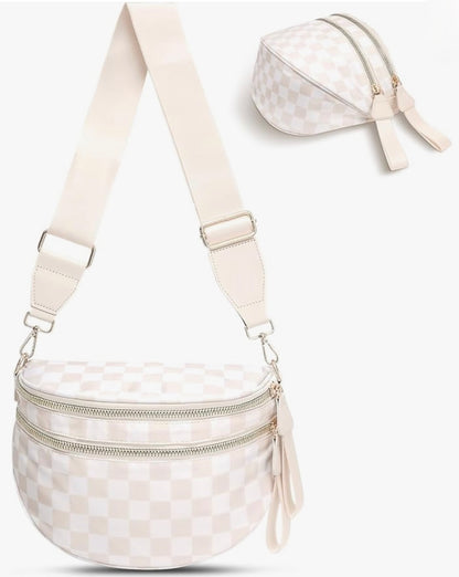 3 Zipper Pocket Checkered Crossbody Bag