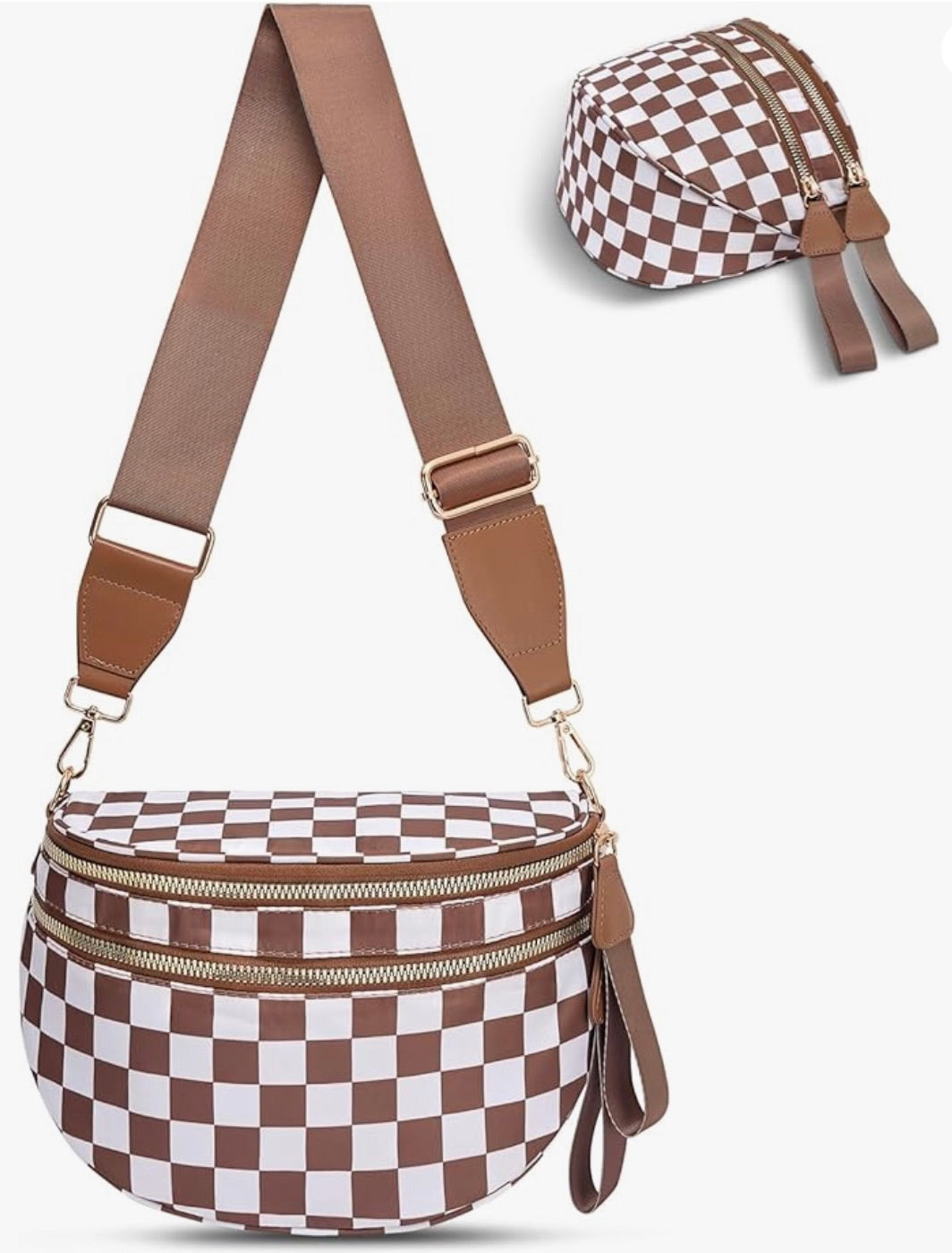 3 Zipper Pocket Checkered Crossbody Bag