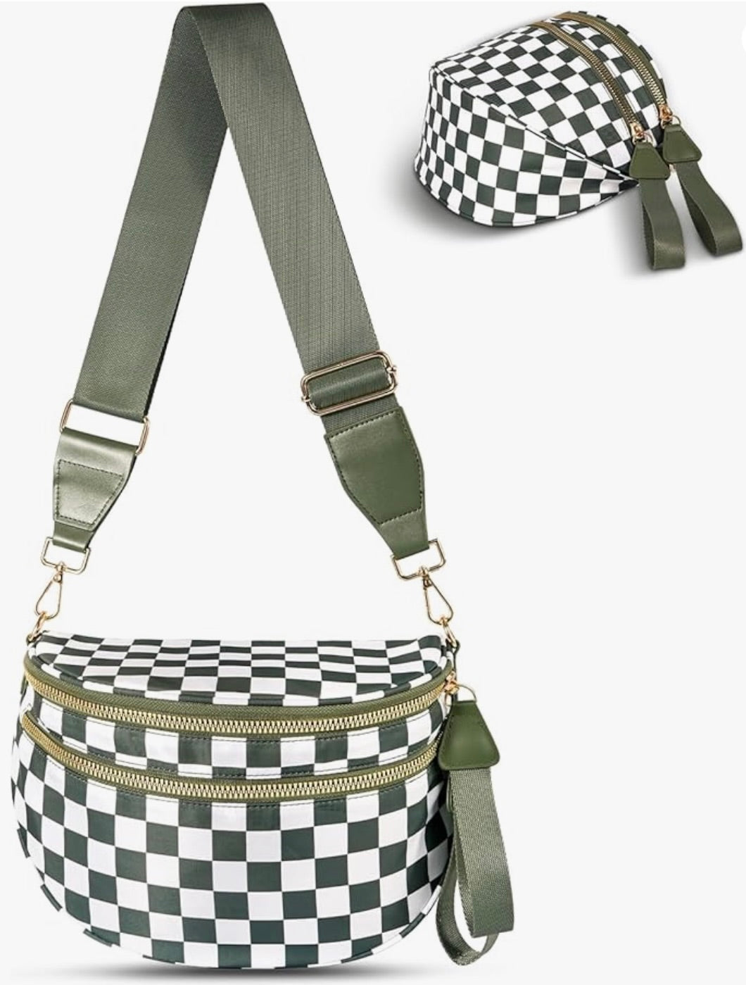 3 Zipper Pocket Checkered Crossbody Bag