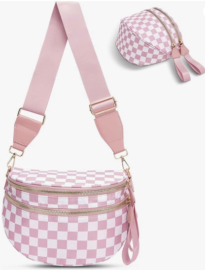 3 Zipper Pocket Checkered Crossbody Bag