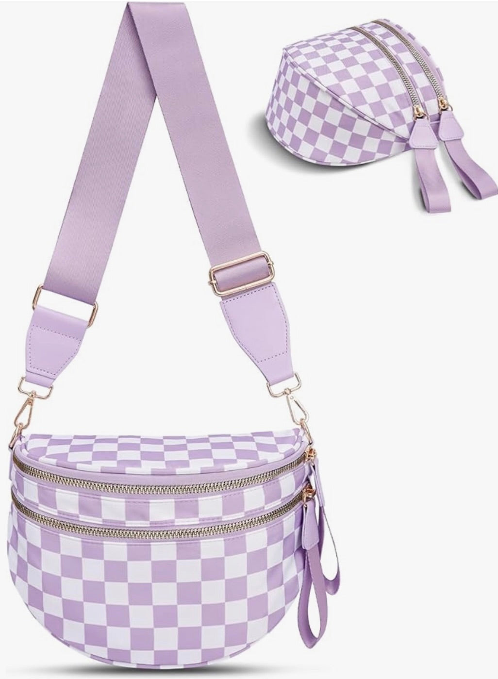 3 Zipper Pocket Checkered Crossbody Bag