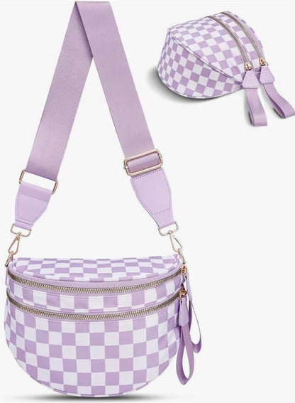 3 Zipper Pocket Checkered Crossbody Bag