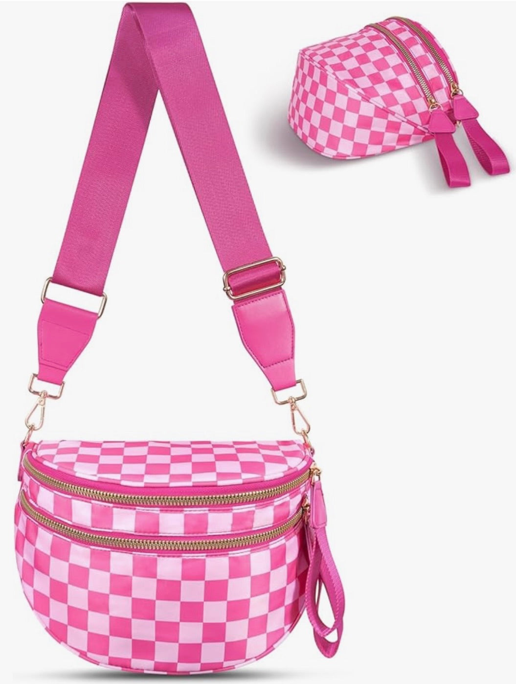 3 Zipper Pocket Checkered Crossbody Bag