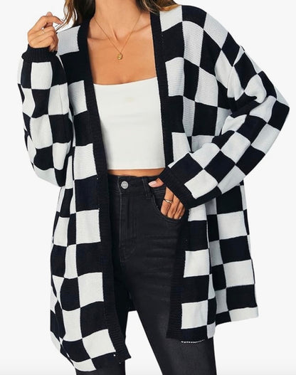 Oversized Checkered Cardigan