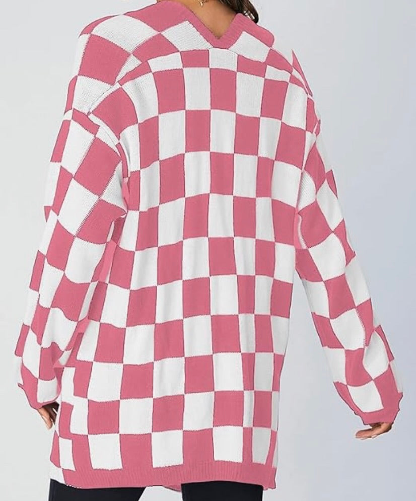 Oversized Checkered Cardigan