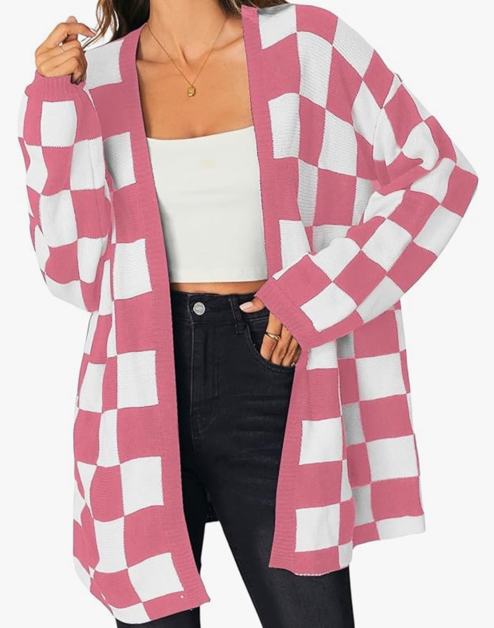 Oversized Checkered Cardigan